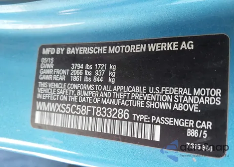 2015 Mini Hardtop Cooper z USA, uszkodzony, nr VIN WMWXS5C58FT833286